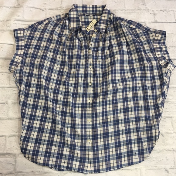 Madewell Tops - Blue Plaid Open Back Button Front Oversized Shirt